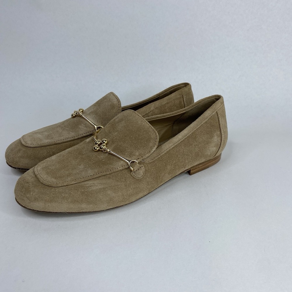 Larroude Suede Katherine Loafers Tan Gold Tone Bit Women's Size 5 Made in Brazil - Picture 2 of 15